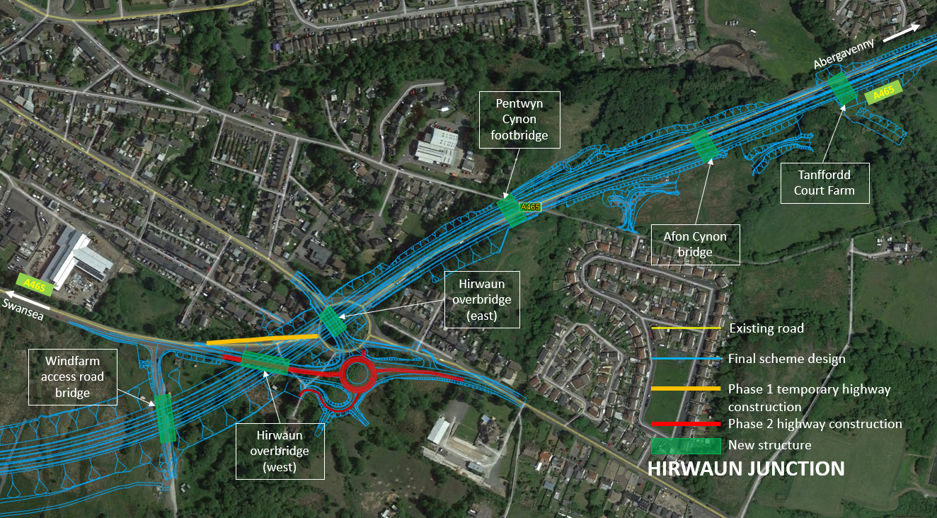 A465 section 5 and 6 Hirwaun junction Hirwaun road Brecon road